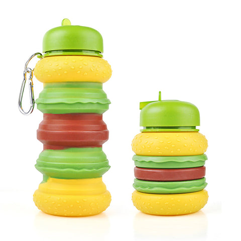 500ml Kids Collapsible Silicone Water Bottle - Hamburger