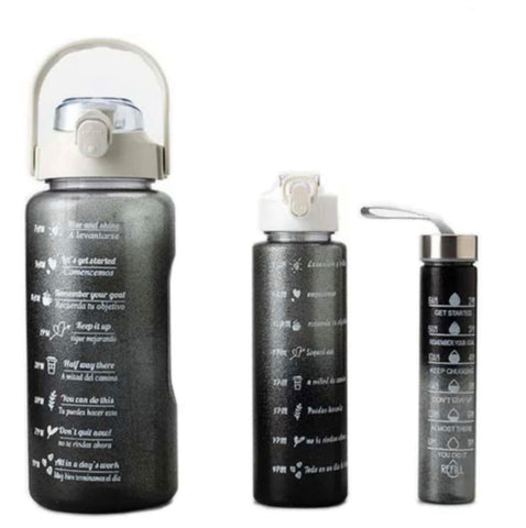 3pc Glitter Motovational Bottles - Grey and Black