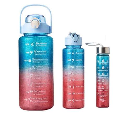 3pc Glitter Motovational Bottles - Blue and Red