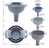 Pack of 4 Multifunctional Kitchen Funnel With Removable Strainer Filter Set