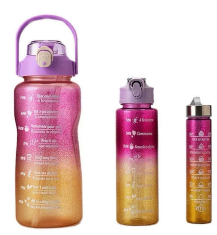 3pc Glitter Motovational Bottles - Pink and Yellow