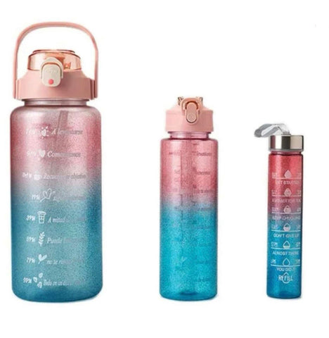 3pc Glitter Motovational Bottles - Pink and Blue