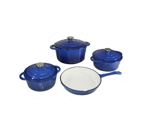 7pc Cast Iron Pot Set - Blue