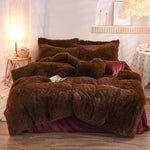 5pc Fluffy Comforter Set - Queen Size - Dark Brown