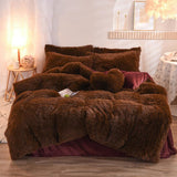 5pc Fluffy Comforter Set - Queen Size - Dark Brown