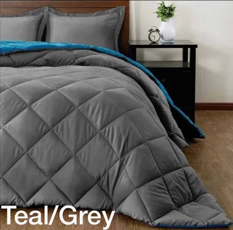5pc Reversible Comforter Set - Queen Size - Teal / Grey