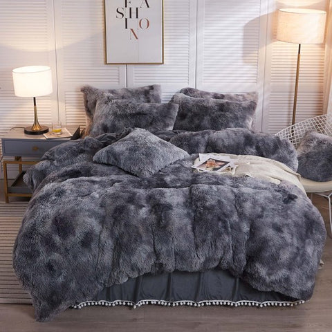 5pc Fluffy Comforter Set - Queen Size - Grey Ombre (CLEARANCE)