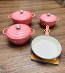 7pc Cast Iron Pot Set - Pink