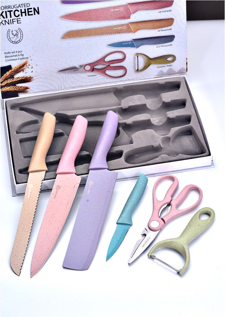 6 Piece Pastel Corrugated Kitchen Knife Set – Grabbit Online