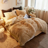 5pc Fluffy Comforter Set - Queen Size - Light Brown