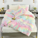 5pc Fluffy Comforter Set - Queen Size - Rainbow