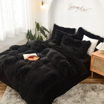 5pc Fluffy Comforter Set - Queen Size - Black