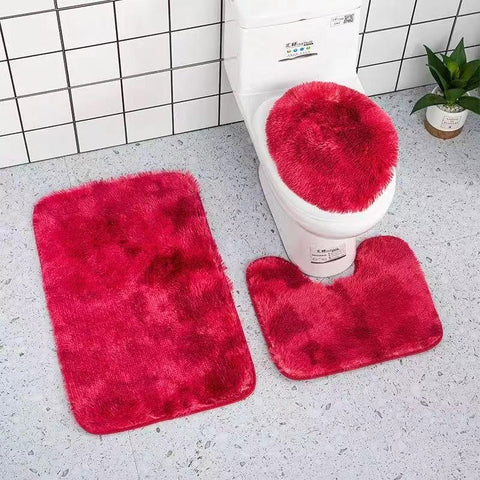 3pc Fluffy Bathroom Set - Red