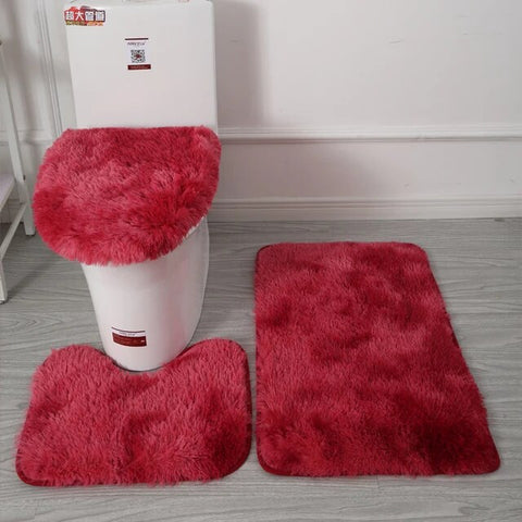3pc Fluffy Bathroom Set - Maroon