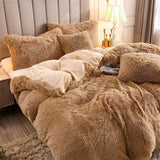 5pc Fluffy Comforter Set - Queen Size - Light Brown