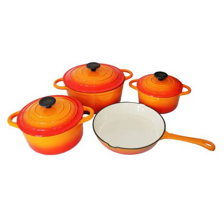 7pc Cast Iron Pot Set - Orange