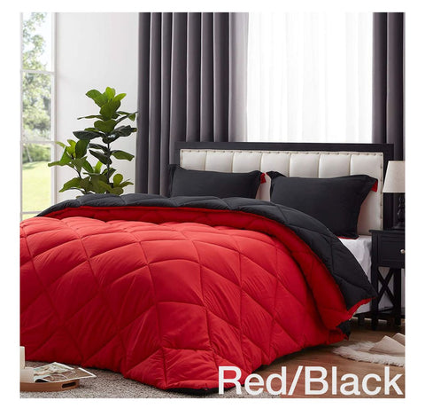 5pc Reversible Comforter Set - Queen Size - Red / Black (CLEARANCE)