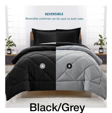 5pc Reversible Comforter Set - Queen Size - Black / Grey