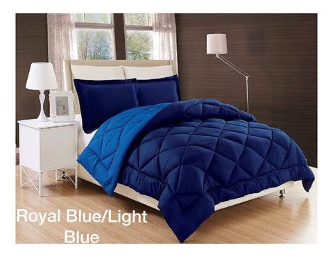 5pc Reversible Comforter Set - Queen Size - Royal Blue / Light Blue