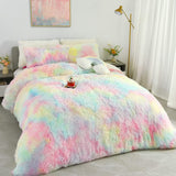5pc Fluffy Comforter Set - Queen Size - Rainbow
