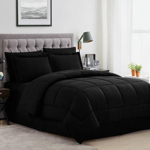 Block Comforter Set - Queen Size - Black
