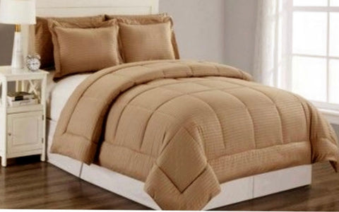 Block Comforter Set - Queen Size - Light Brown