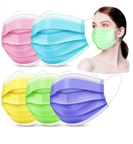 3 Ply Disposable Masks - (Pack of 50) - MIXED COLOURS