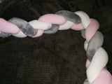 2m Braided Cot Bumper - Pink, Grey and White
