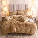 5pc Fluffy Comforter Set - Queen Size - Light Brown