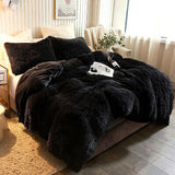 5pc Fluffy Comforter Set - Queen Size - Black