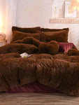 5pc Fluffy Comforter Set - Queen Size - Dark Brown