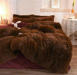 5pc Fluffy Comforter Set - Queen Size - Dark Brown
